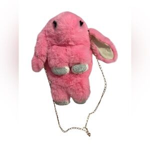 Pink Plush Bunny Crossbody Bag Cute Furry Shoulder Purse